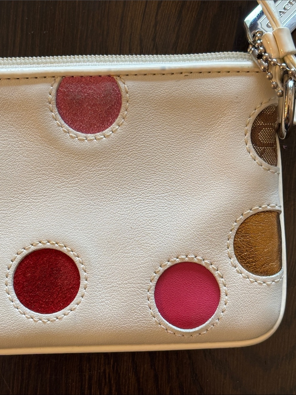Coach White Leather Wristlet with Multicolor Dot Inlays - Picture 6 of 8